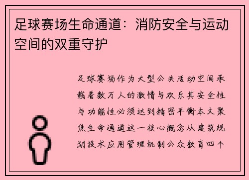 足球赛场生命通道：消防安全与运动空间的双重守护