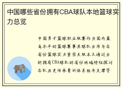 中国哪些省份拥有CBA球队本地篮球实力总览